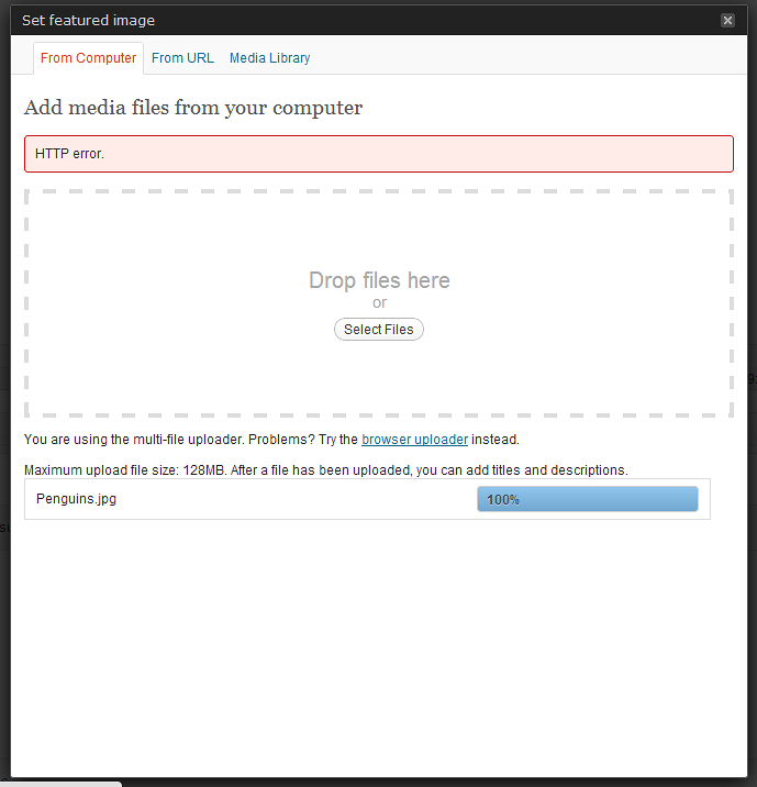 5weky-1 WordPress 3.4.1 Media Upload HTTP Error