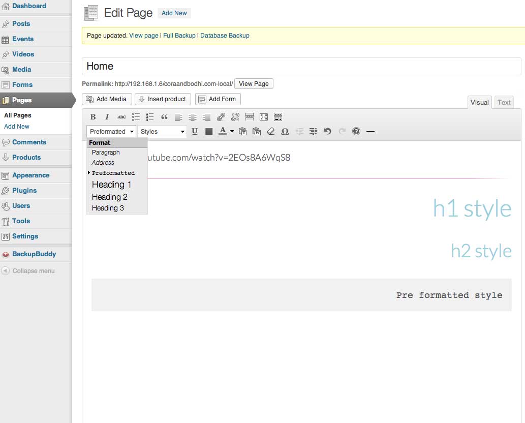 Format drop-down options not carrying styles