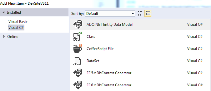 Visual Studio Add New Item dialog
