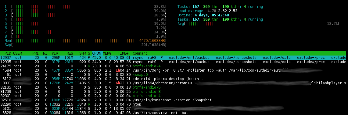 76zsr Output of htop shortly after the hang