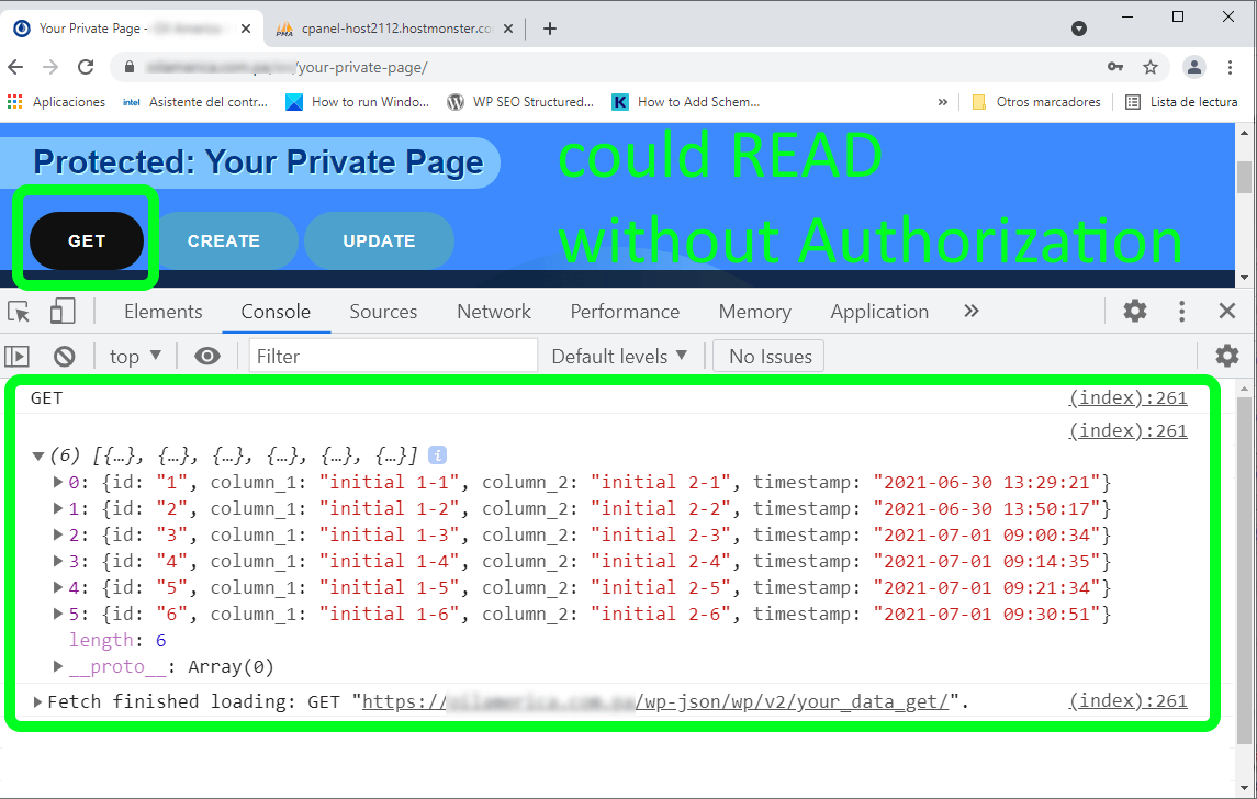 8fujm How to force Authentication on REST API for Password protected page using custom table and fetch() without Plugin