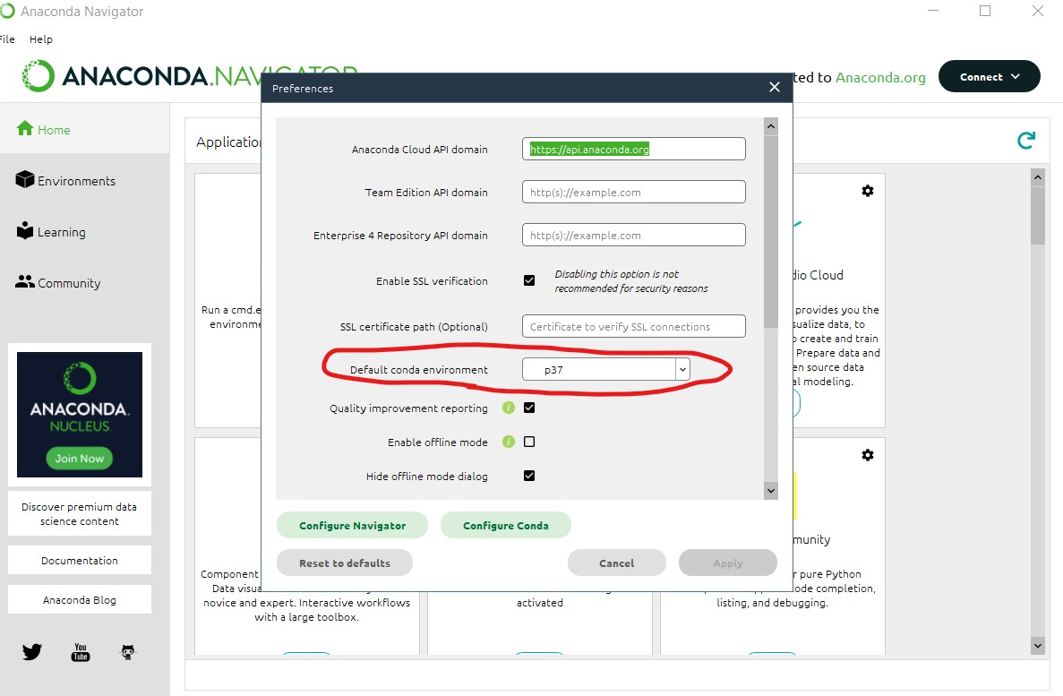 9vai7 How to change default Anaconda python environment