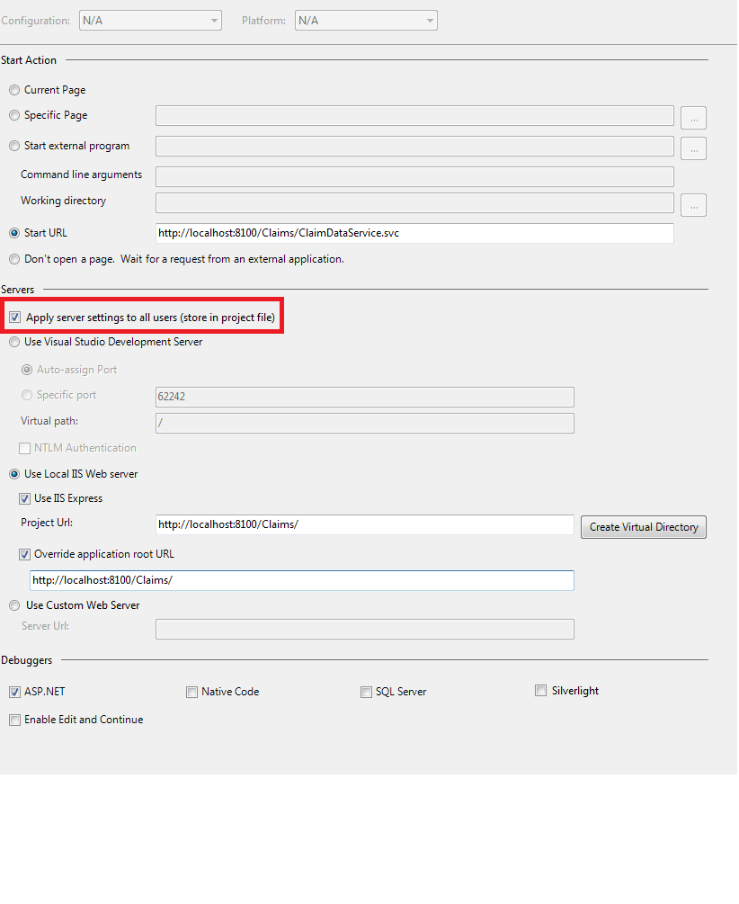 project settings