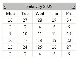 Example of weekday calendar