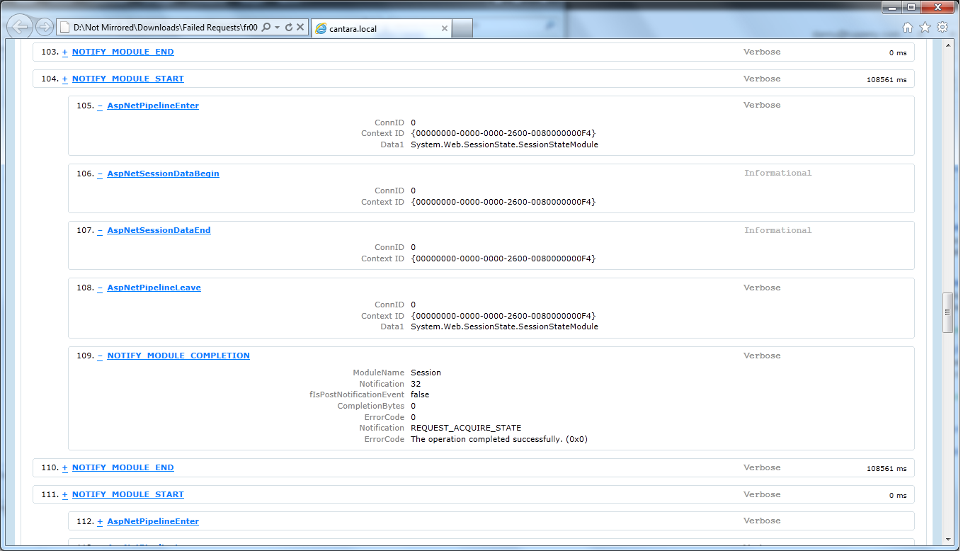 IIS Failed Request Trace screenshot