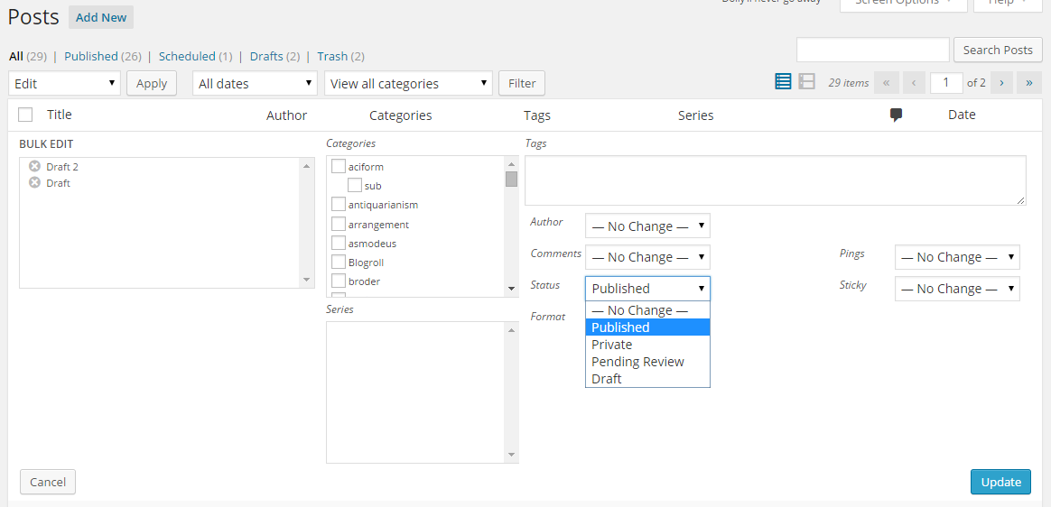 bulk publish multiple drafts