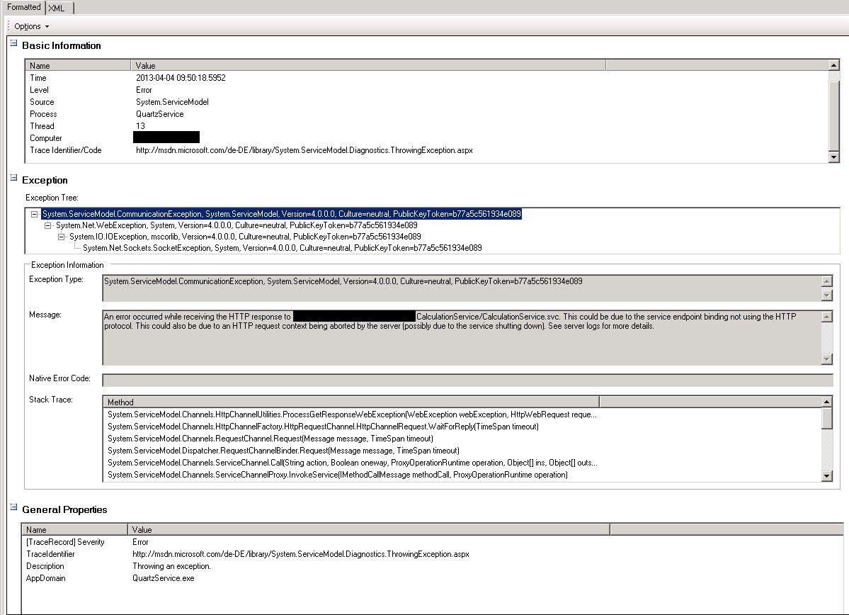 Exception details