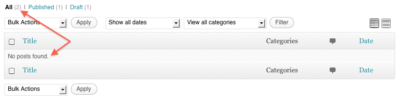image that shows incorrect post counts within WordPress