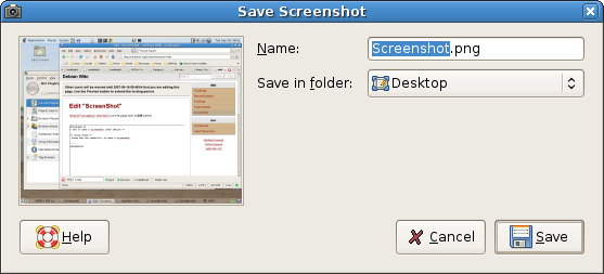 debian screenshot popup