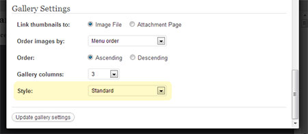 option to select the style of the gallery