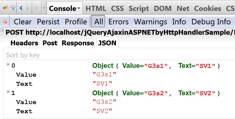 JSON tab in firebug window