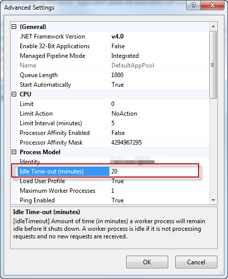 Application pool timeout
