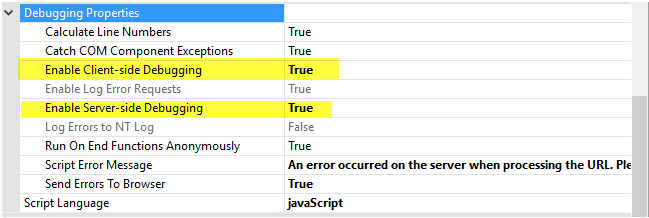 Debugging Properties in IIS