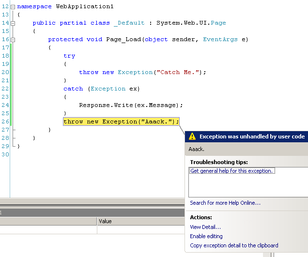 Debugger breaking on User-unhandled exception