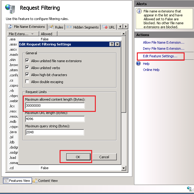 Edit Feature Settings