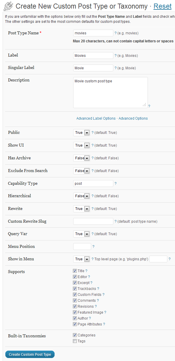nsuzf-1 Custom Post Types UI Plugin - Register Post Type options
