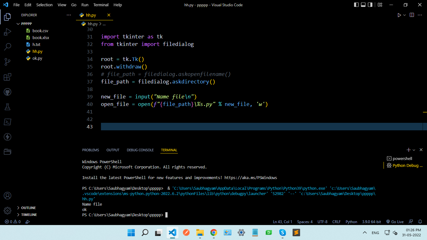 o4onj How to select a directory and store the location using tkinter in Python