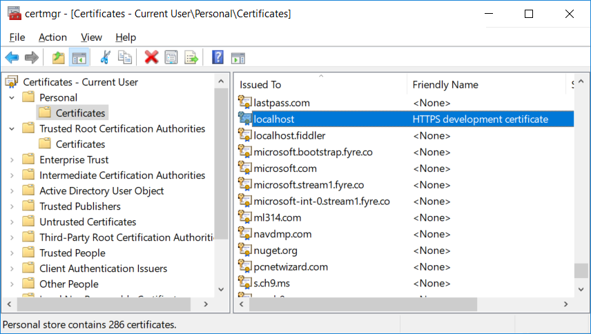 oelss ASP.NET Core + IIS Express how to setup SSL Certificate