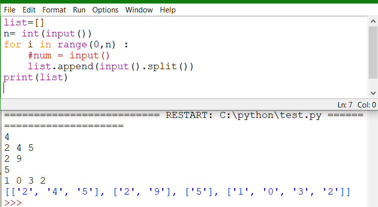 How to input matrix (2D list) in Python?