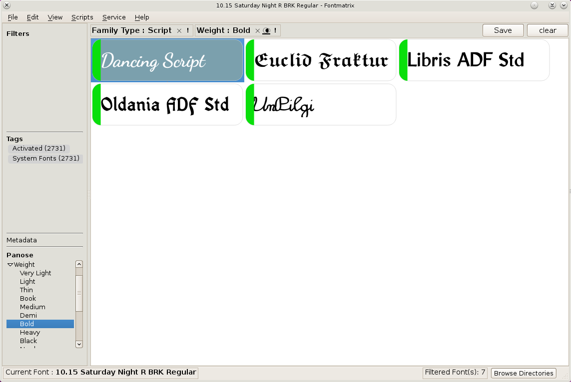 Fontmatrix screenshot