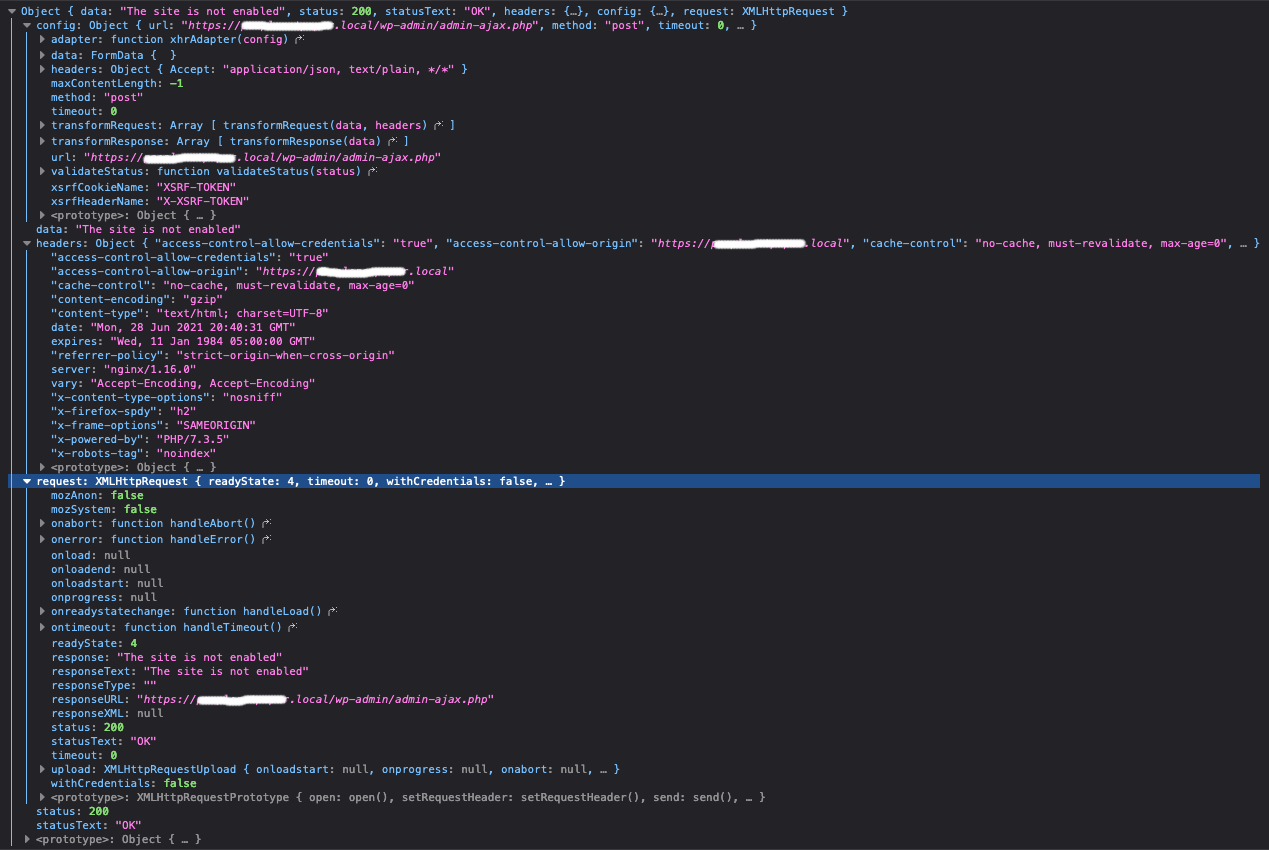 qeurz AJAX wp_insert_user WORKS but responds with “The site is not enabled”