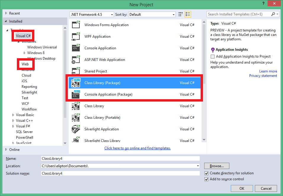 VS2015 RC Class Lib / Console App templates