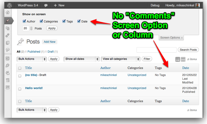 How to Remove Certain Screen Options and Table Columns from post type in wp_list_table?