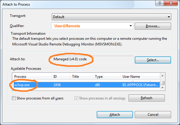attach dialog connected