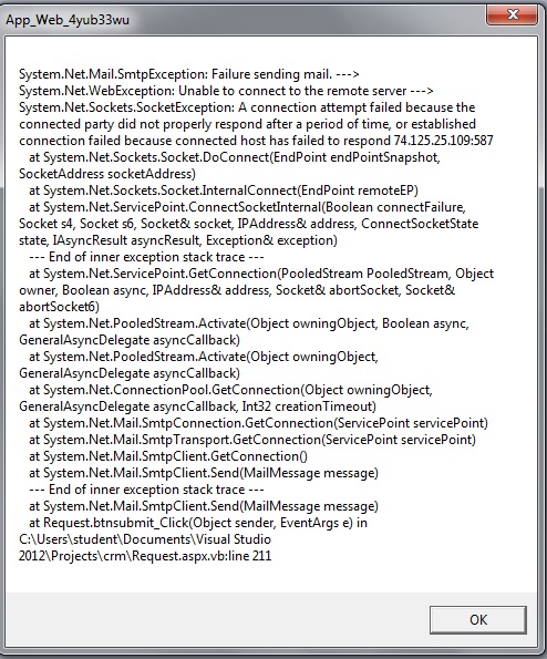 Error Email Sending Failure