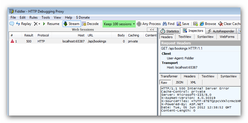 ASP.Net Web API showing correctly in VS but giving HTTP500