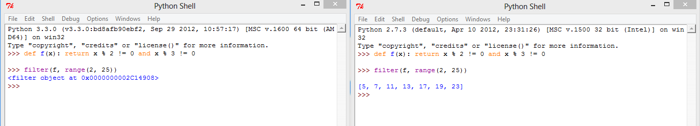 weked IDLE sessions of Python 2 and 3 side-by-side
