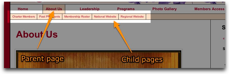Drop down Child menu screenshot