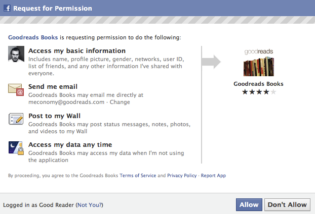 Facebook web application extended permissions second step dont show