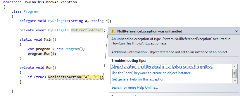 Screenshot: method with constant parameters not on callstack