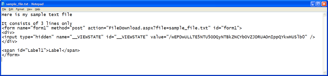 The same file when downloaded from the server