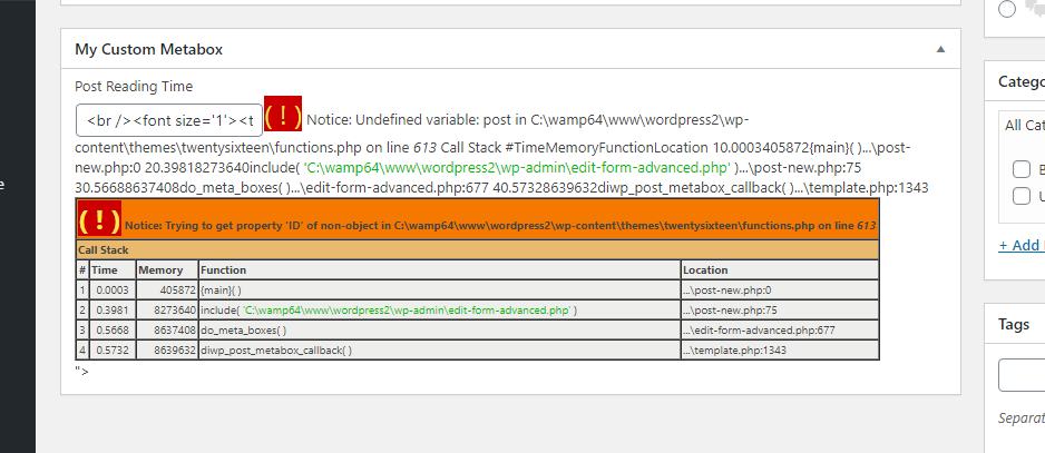 zvish get_post_meta giving errors while creating a metabox