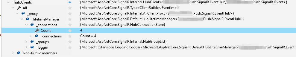 0fakv Get number of listeners, clients connected to SignalR hub