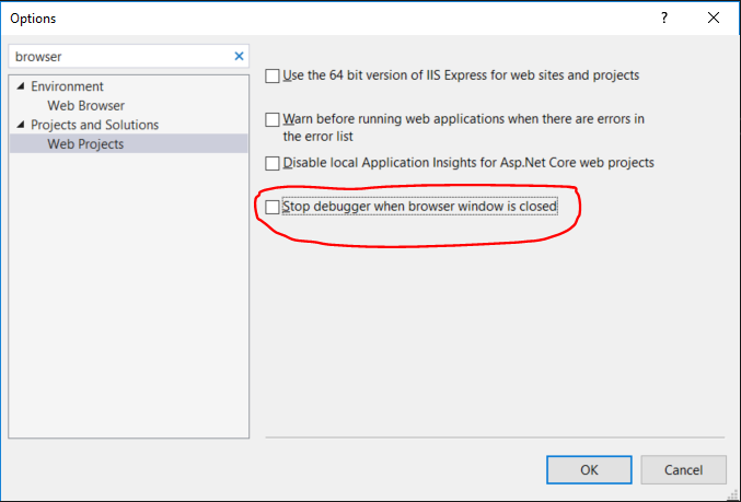 jhcrt Visual Studio Do not open new browser instance