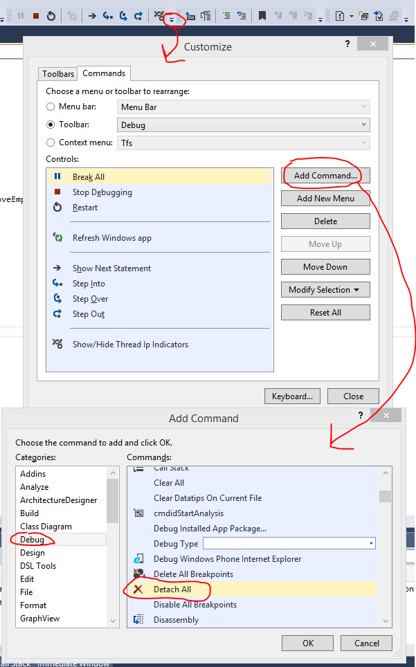 Adding 'Edit and Continue' button to debugging toolbar.
