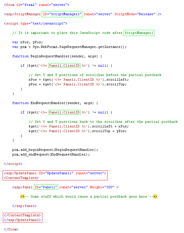 Maintain Scrollbar Position Inside UpdatePanel After Partial PostBack