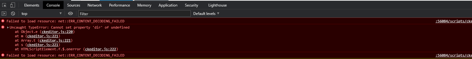 qkoka CKEditor - Error Decoding Failed - Not loading editor