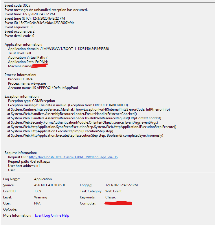 rlnqo DNN Server - System.Runtime.InteropServices.COMException: The data is invalid