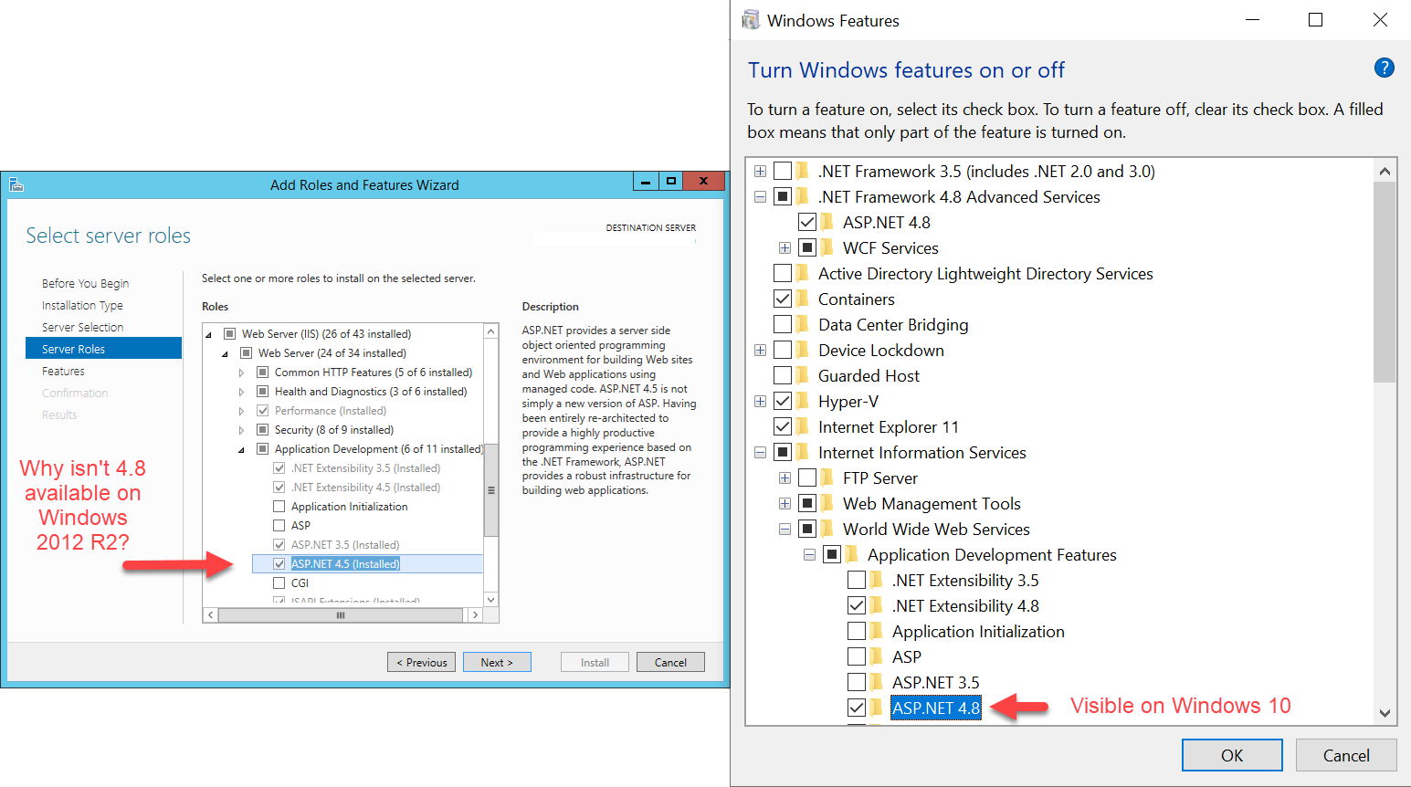 zlukr ASP.NET 4.8 Feature unavailable in IIS 8.5 (Windows Server 2012 R2)